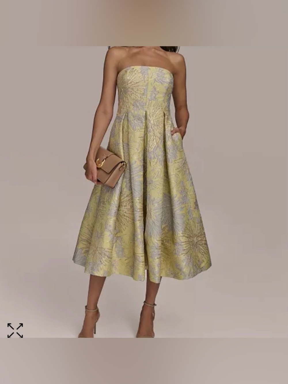 - Donna Karan Elegant Yellow Floral Strapless Dress. Size 16. NWT.
